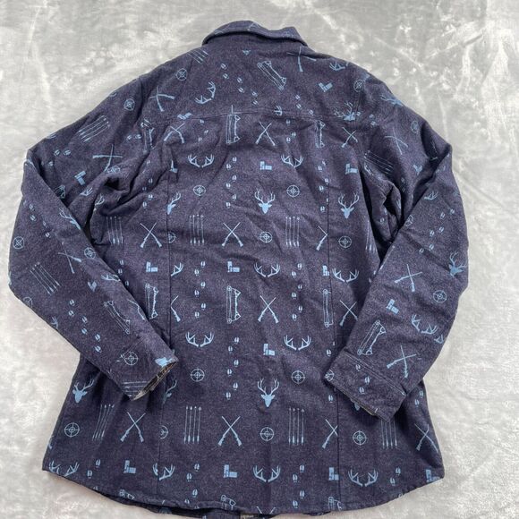 Legendary Whitetails Shirt Womens Large Navy Deer Hunting Print Cotton Flannel - Picture 5 of 16
